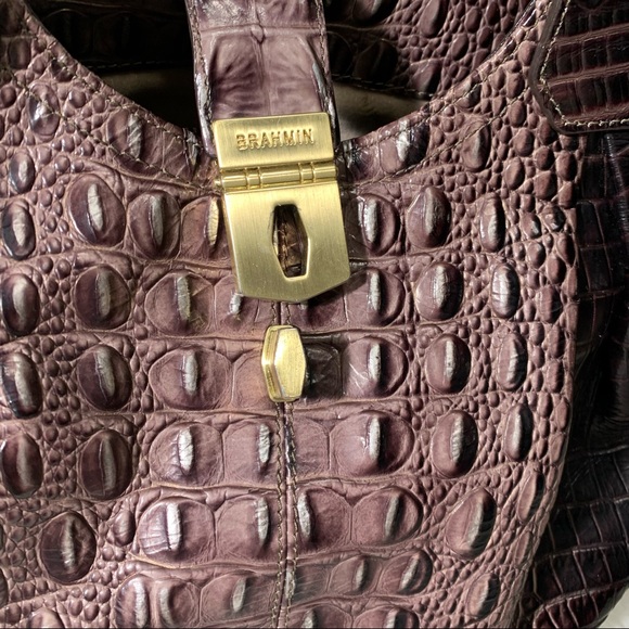 SOLD-Brahmin Leather Croc Embossed Ombre Slouchy Hobo Satchel Purse - Picture 9 of 10